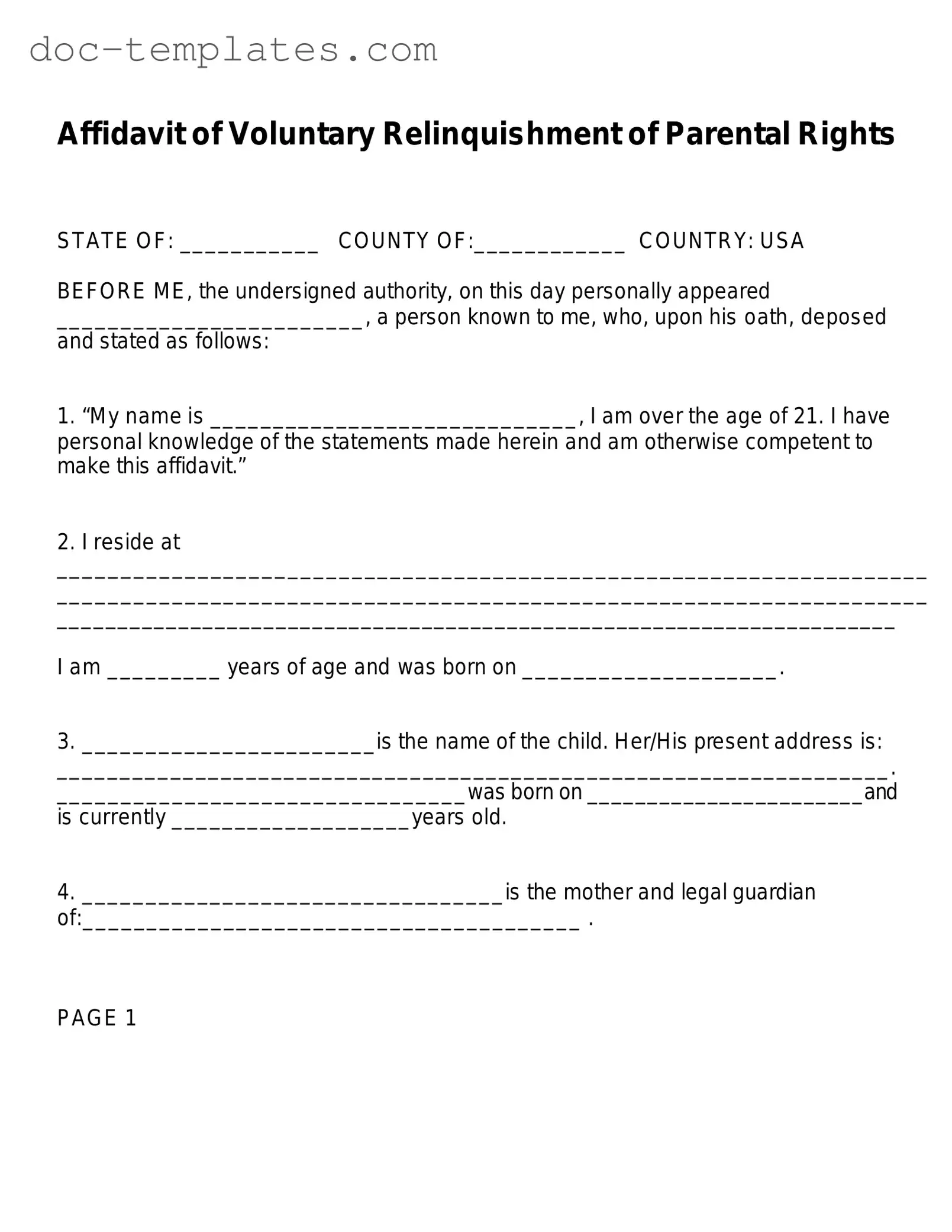 Download Affidavit Parental Rights Template