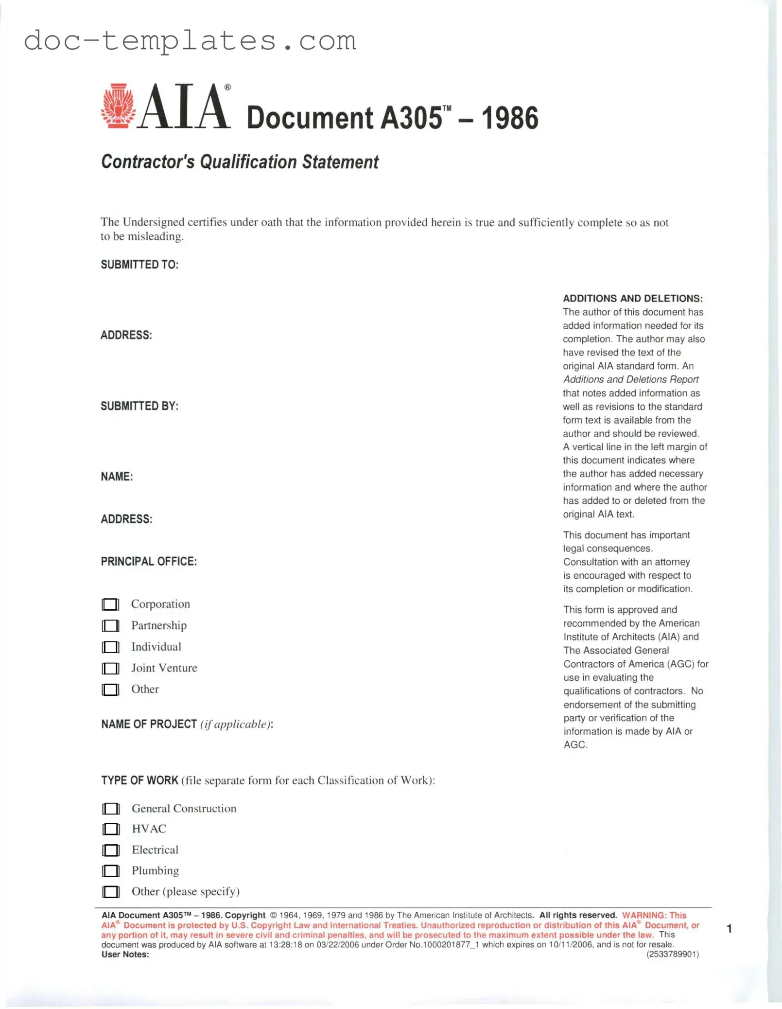 Download AIA A305 Template