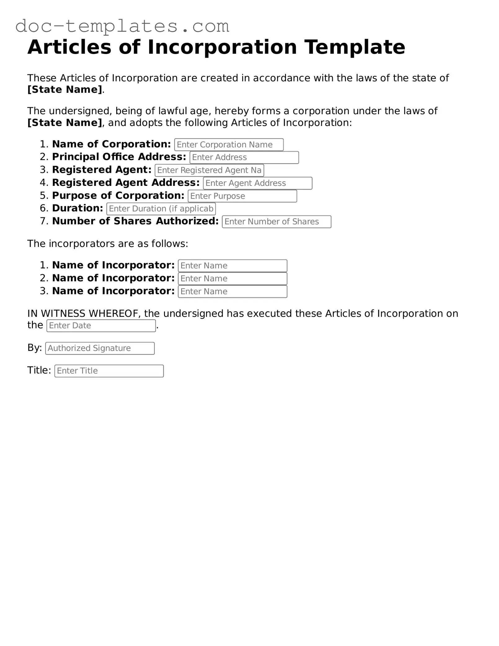 Official Articles of Incorporation Document