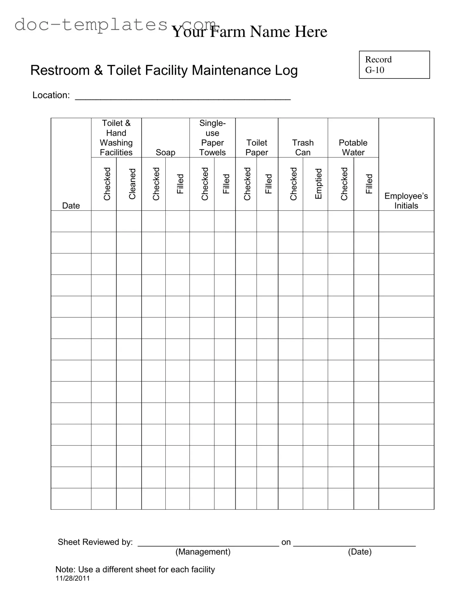 Download Bathroom Cleaning Log Sheet Template