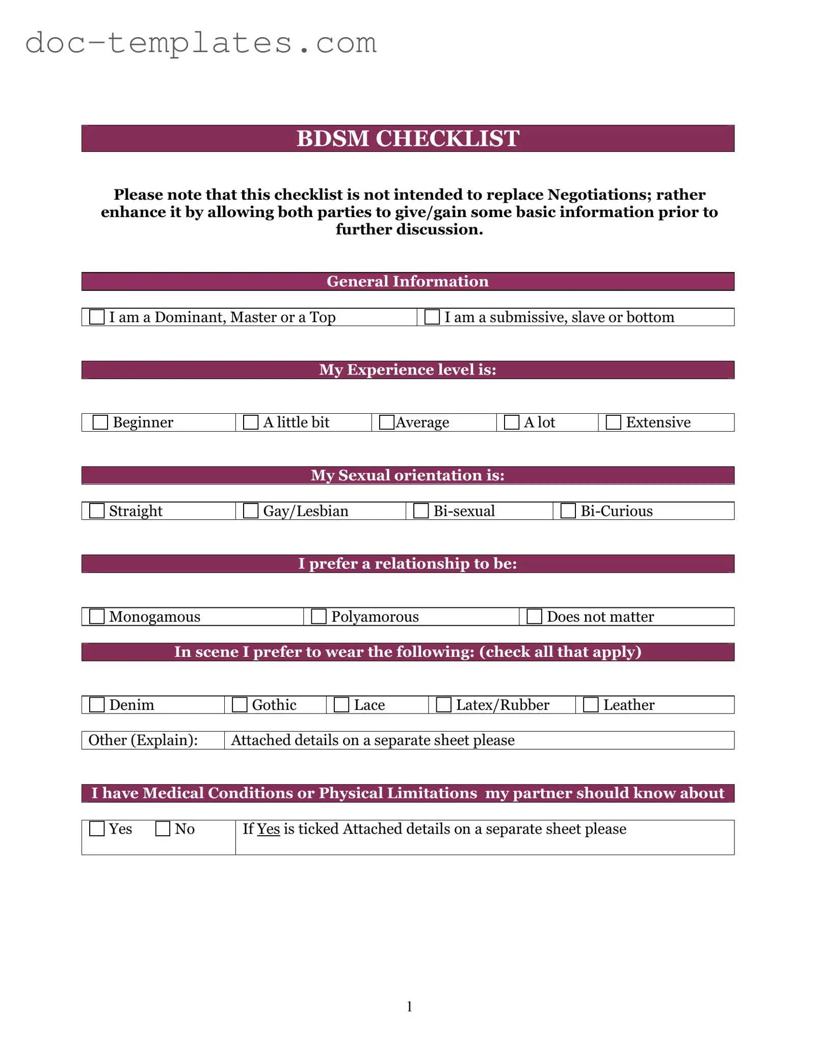 Download Bdsm Checklist Template