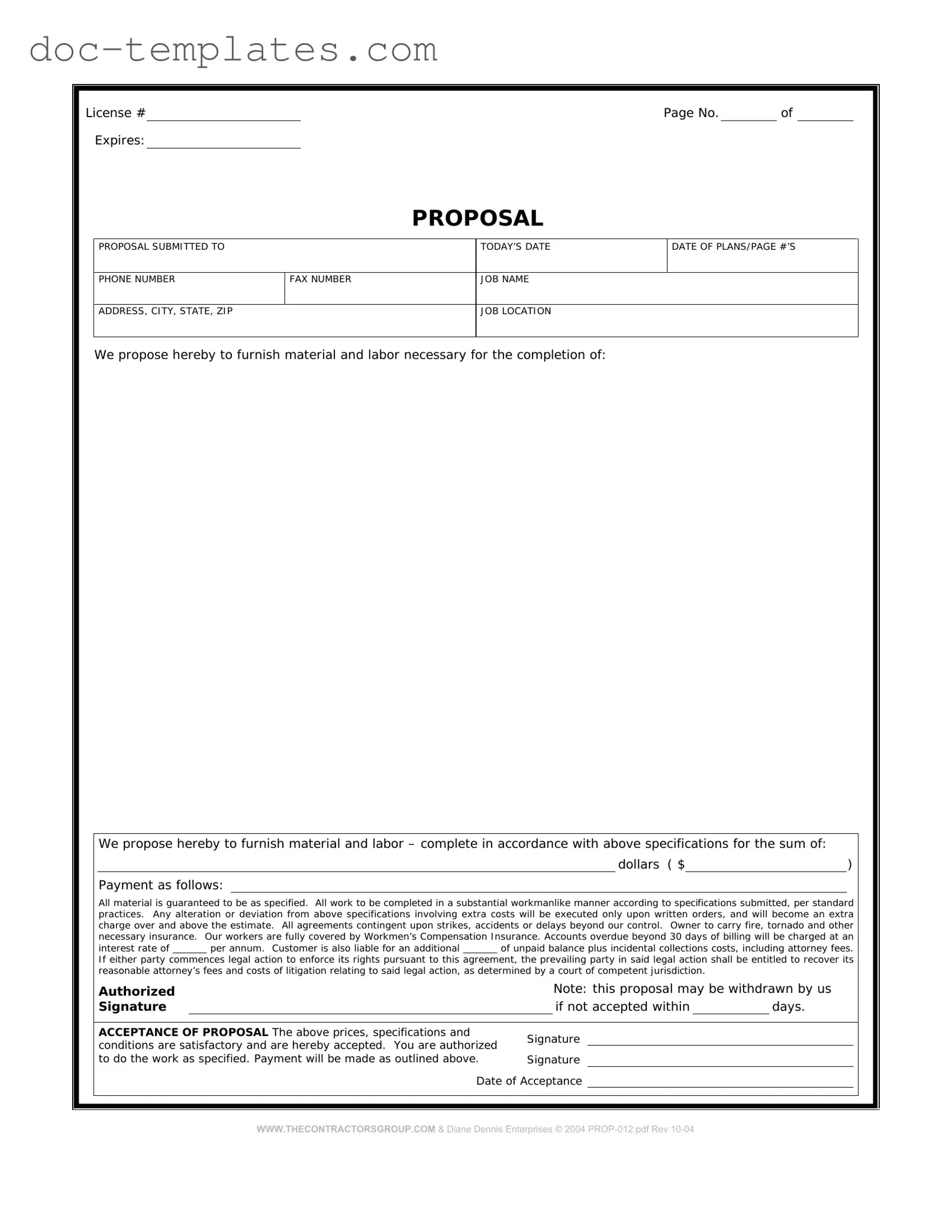 Download Construction proposal form Template