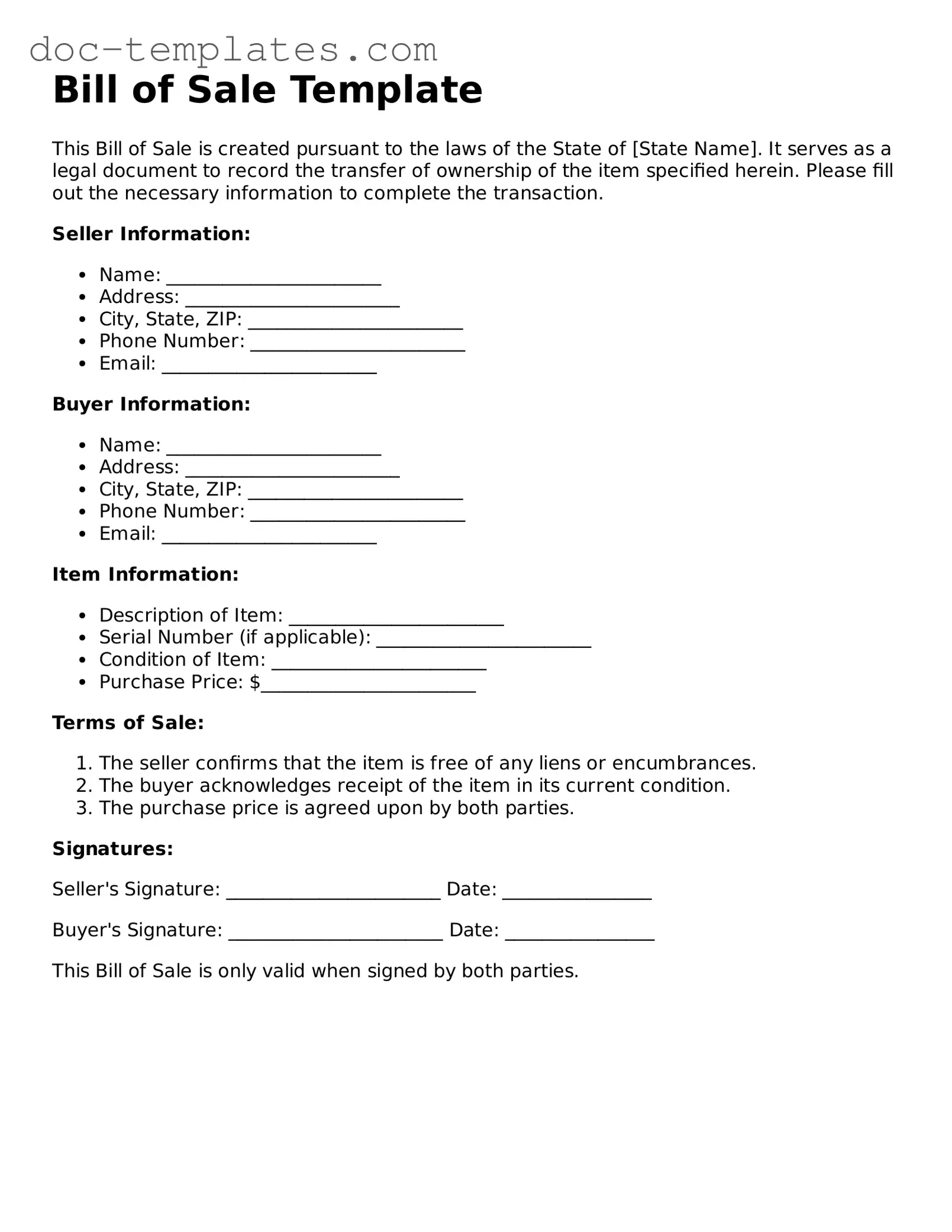 Official Bill of Sale Document