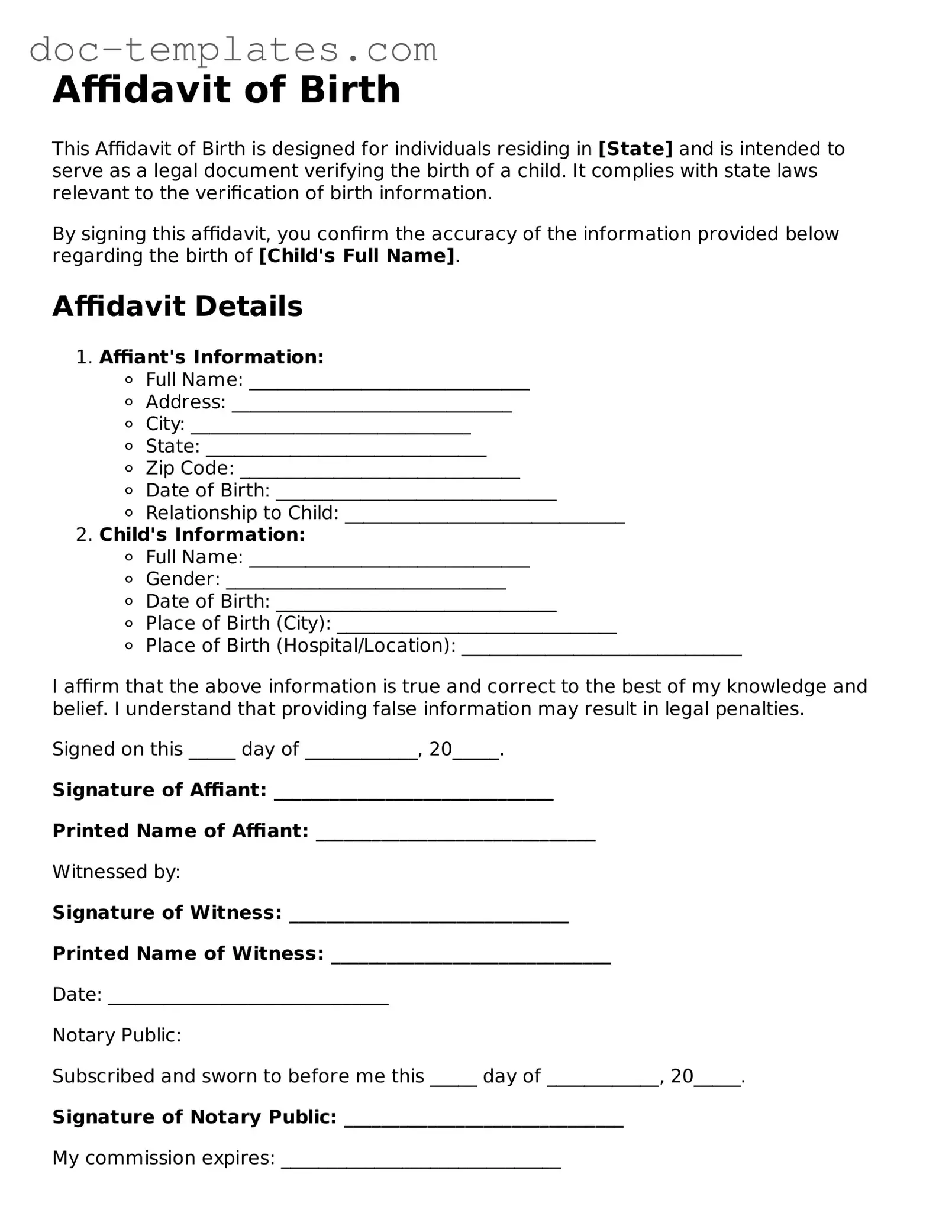 Official Affidavit of Birth Document