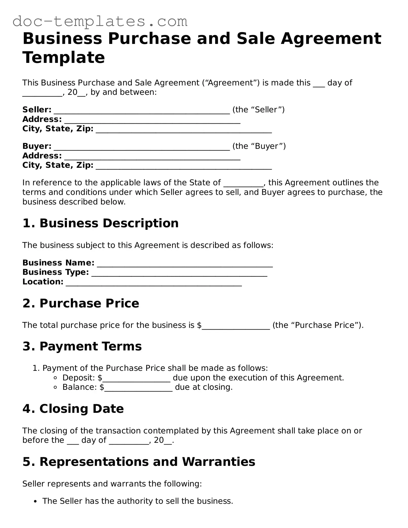 Official Business Purchase and Sale Agreement Document