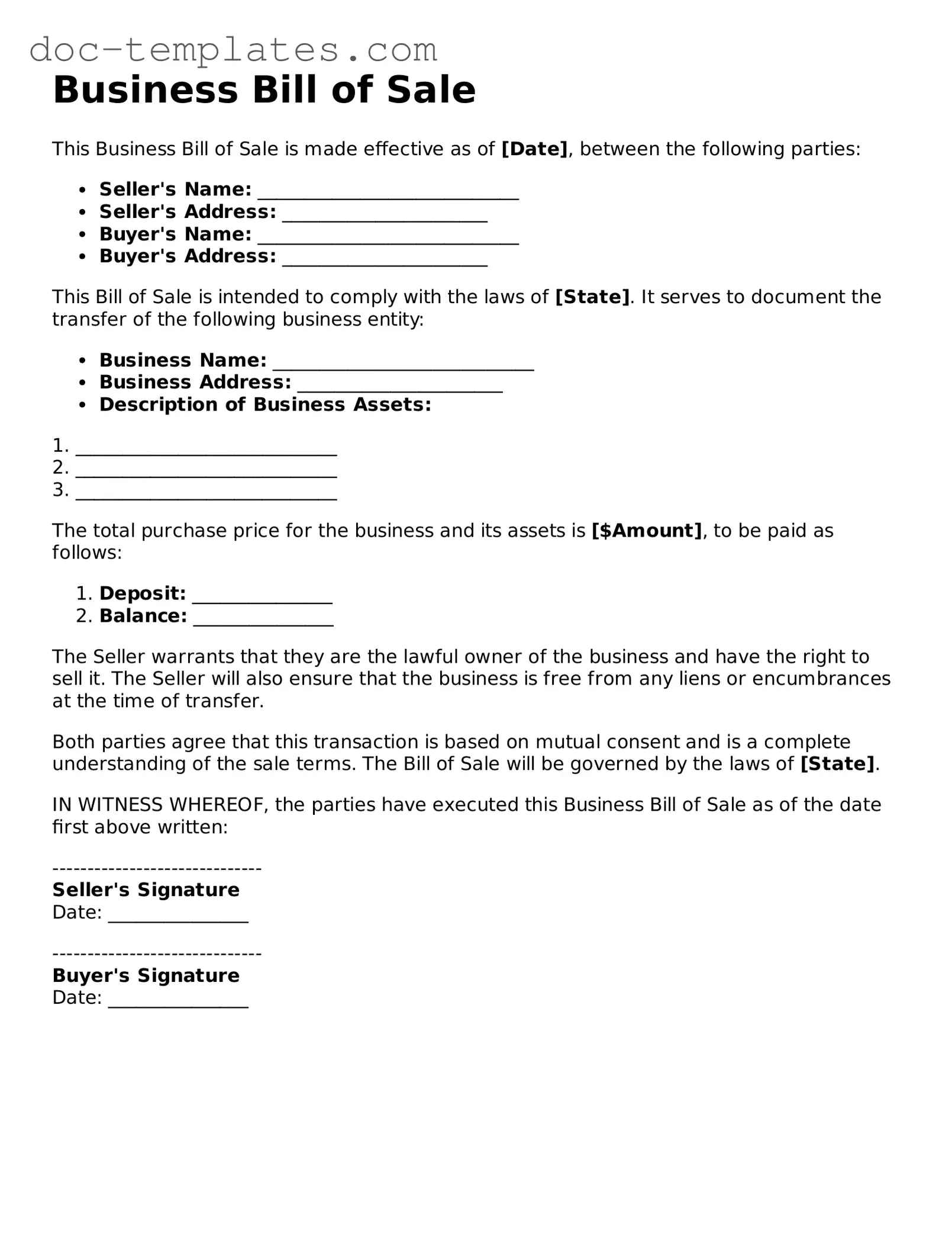 Official Business Bill of Sale Document