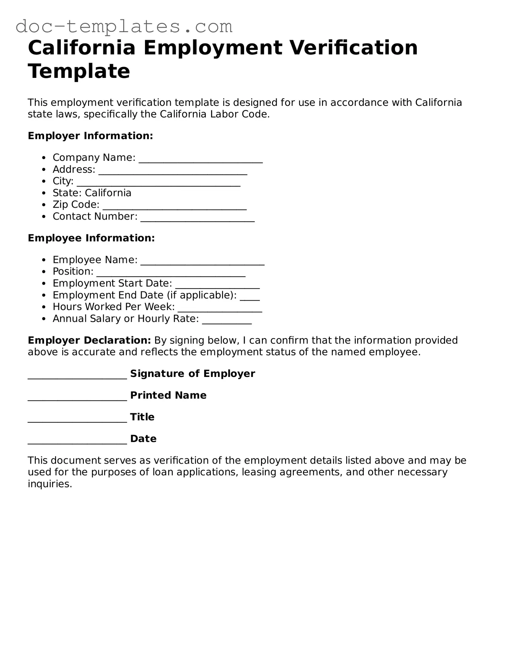 Legal  Employment Verification Form for California
