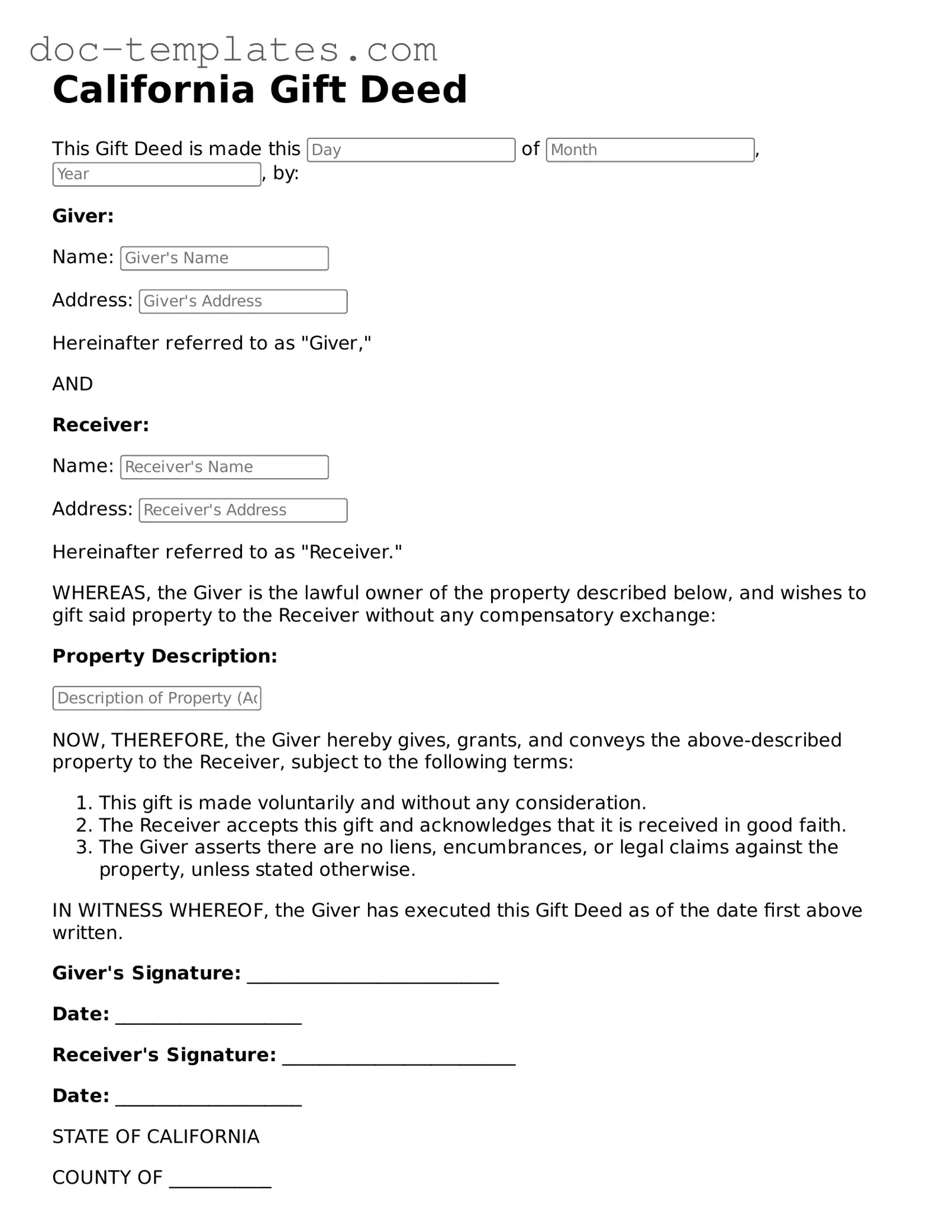 Legal  Gift Deed Form for California