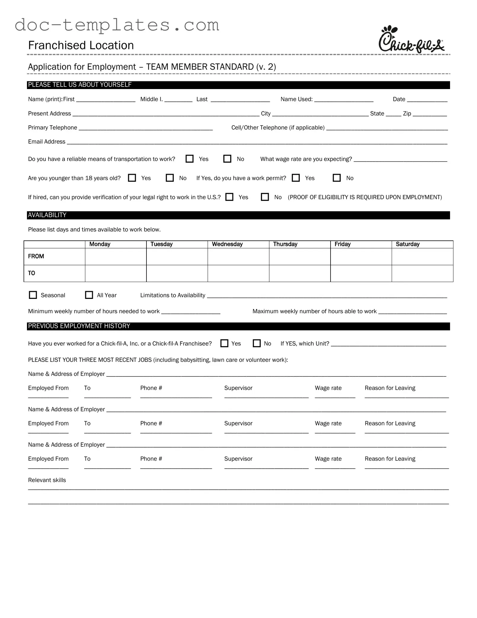 Download Chick Fil A Job Application Template