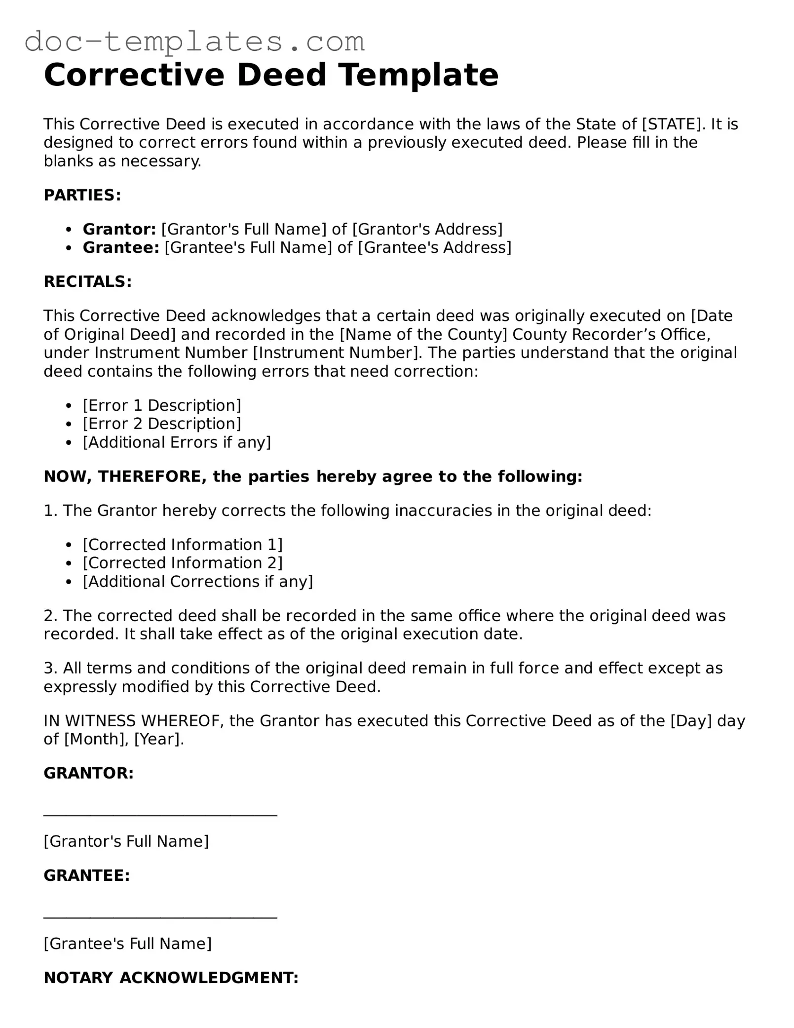 Official Corrective Deed Document
