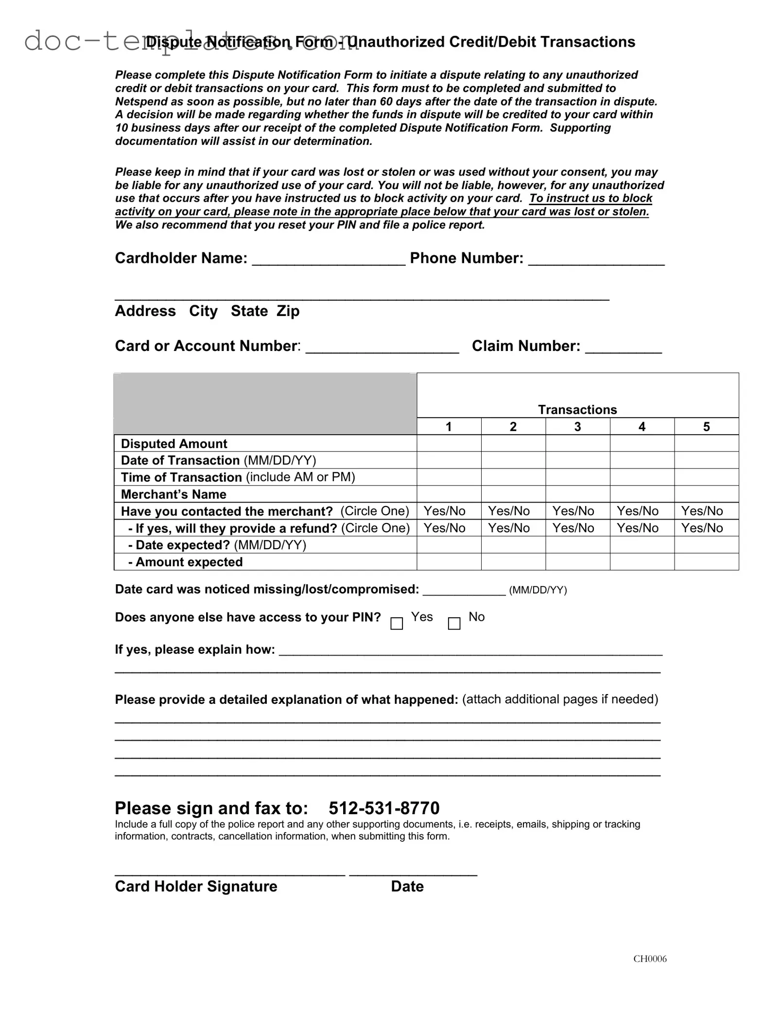 Download Netspend Dispute Template