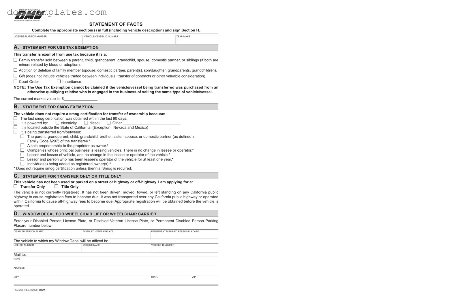 Download Dmv Reg 256 Template