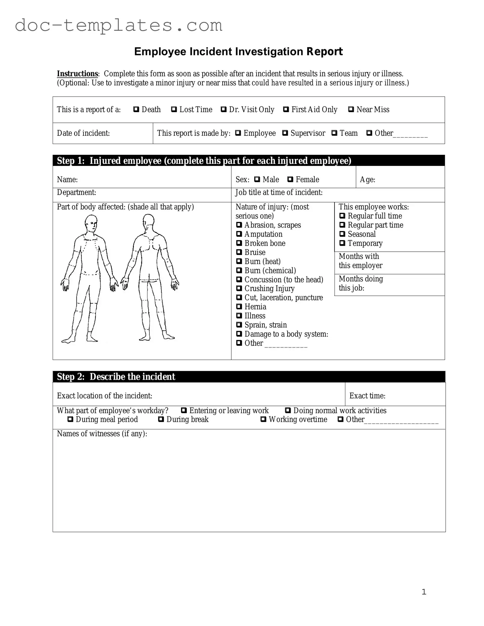 Download Employee Accident Report Template