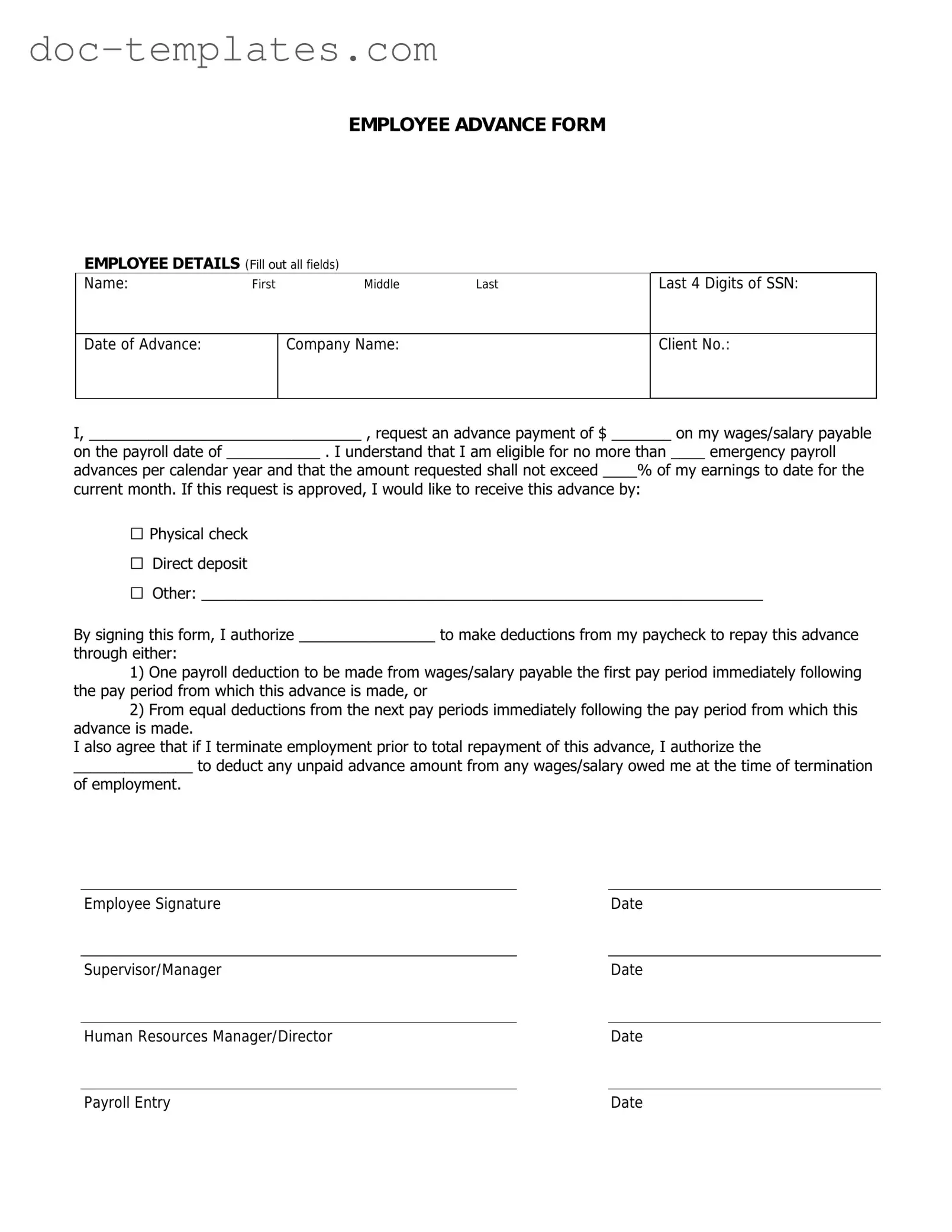 Download Employee Advance Template