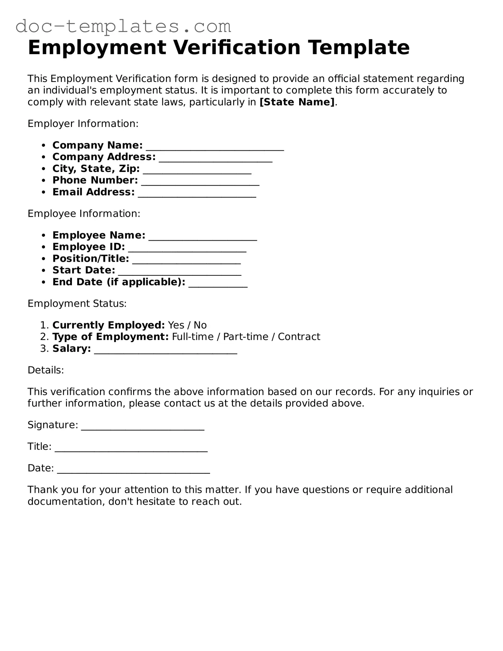 Official Employment Verification Document