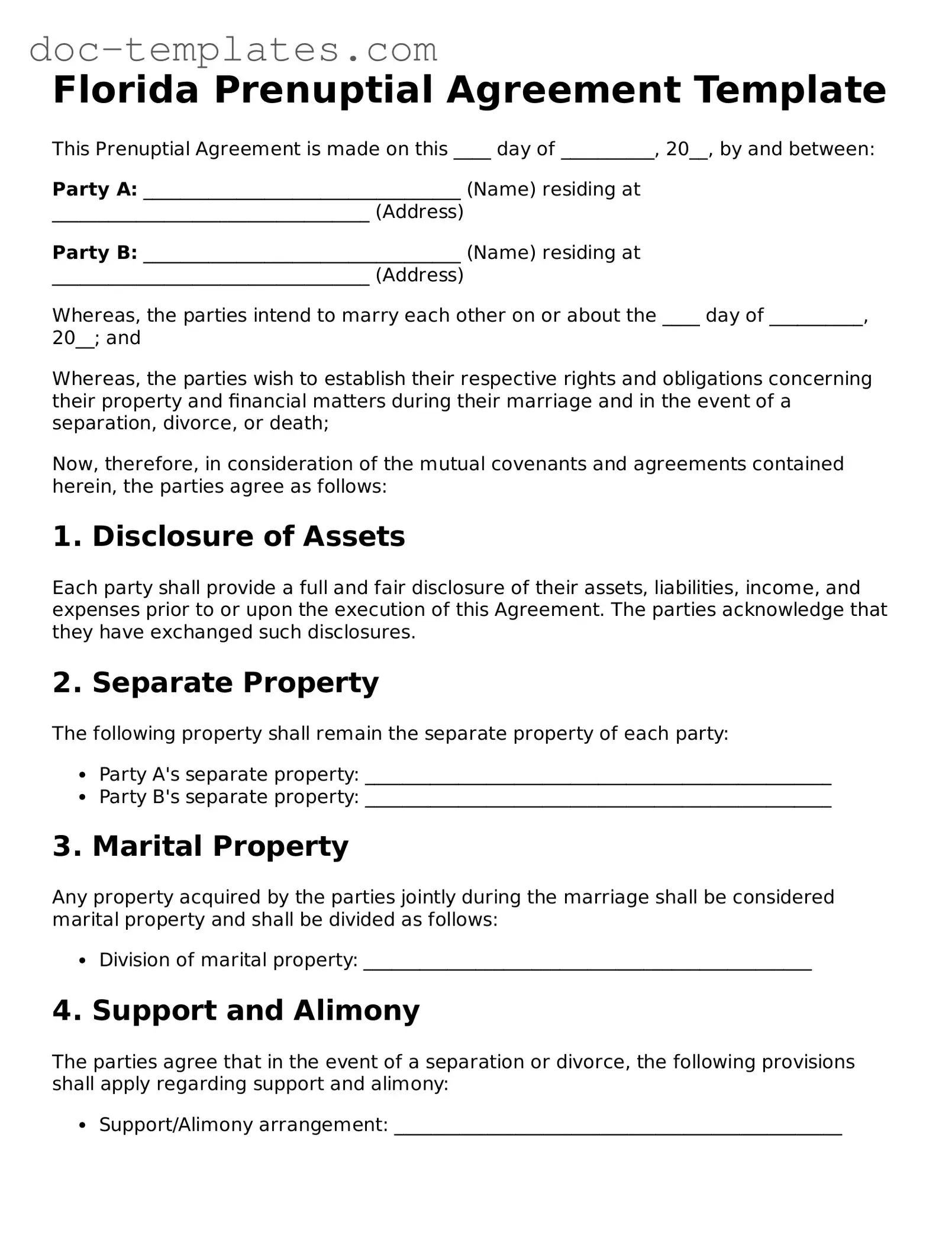 Legal  Prenuptial Agreement Form for Florida