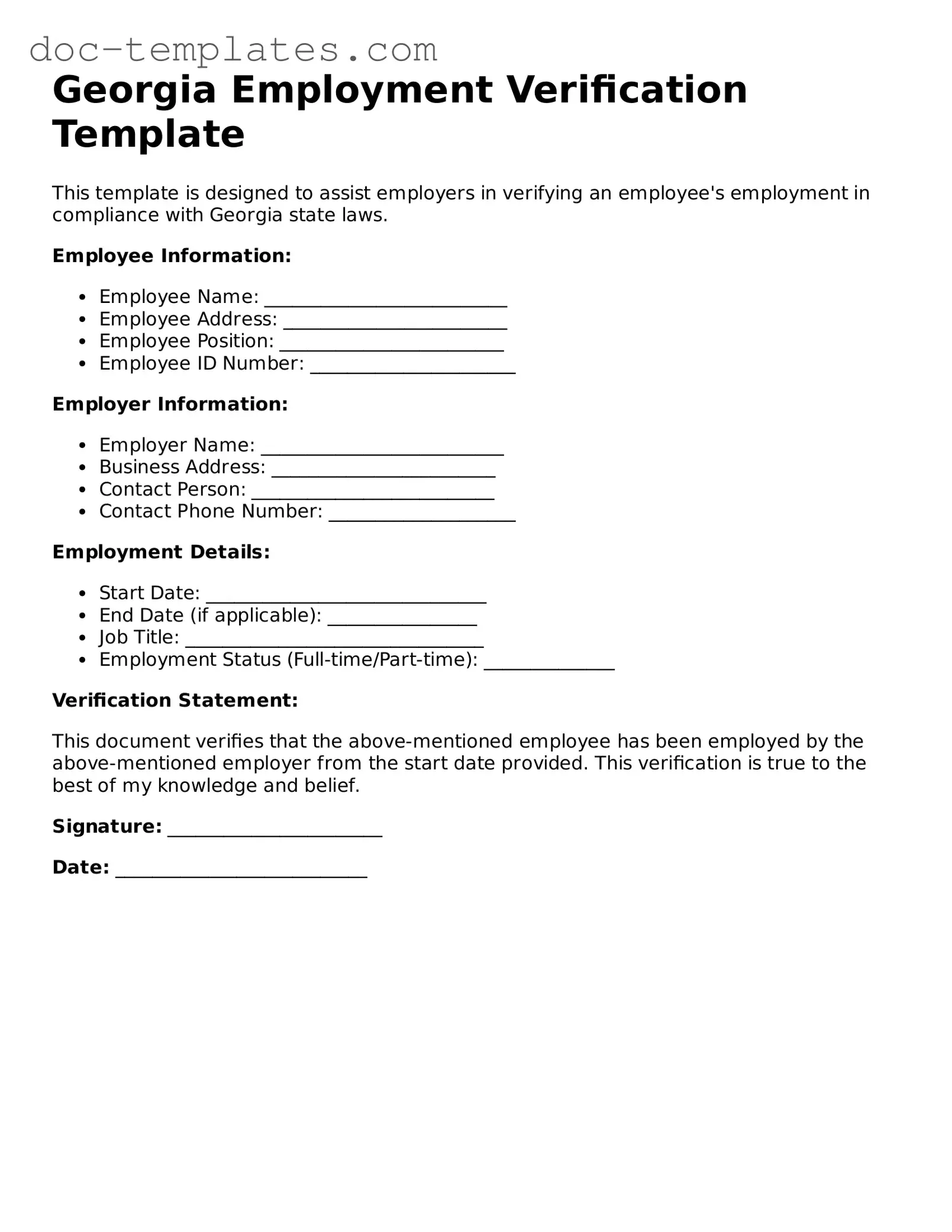 Legal  Employment Verification Form for Georgia