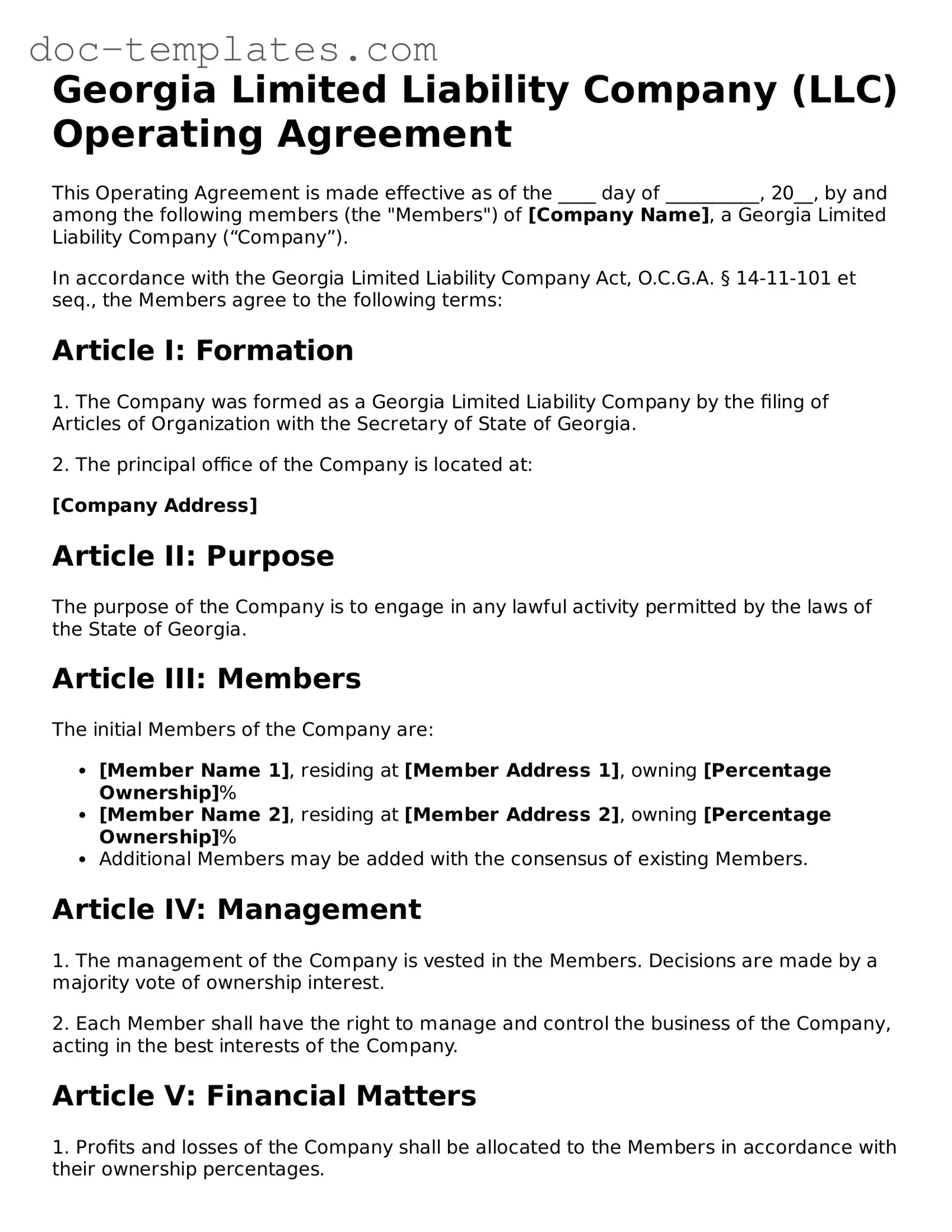 Legal  Operating Agreement Form for Georgia