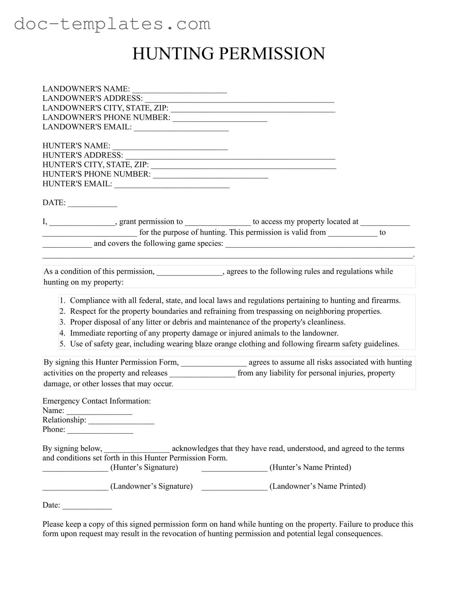 Download Hunter Permission Template