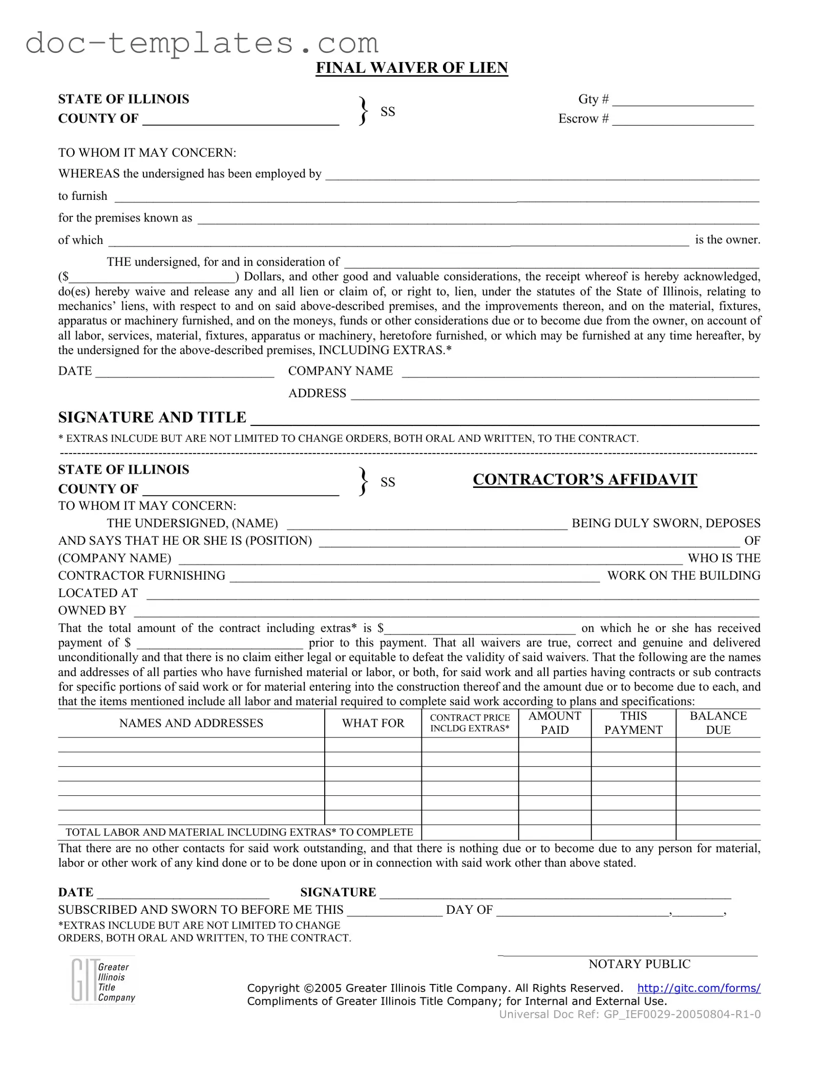 Download Illinois Final Waiver Of Lien Template