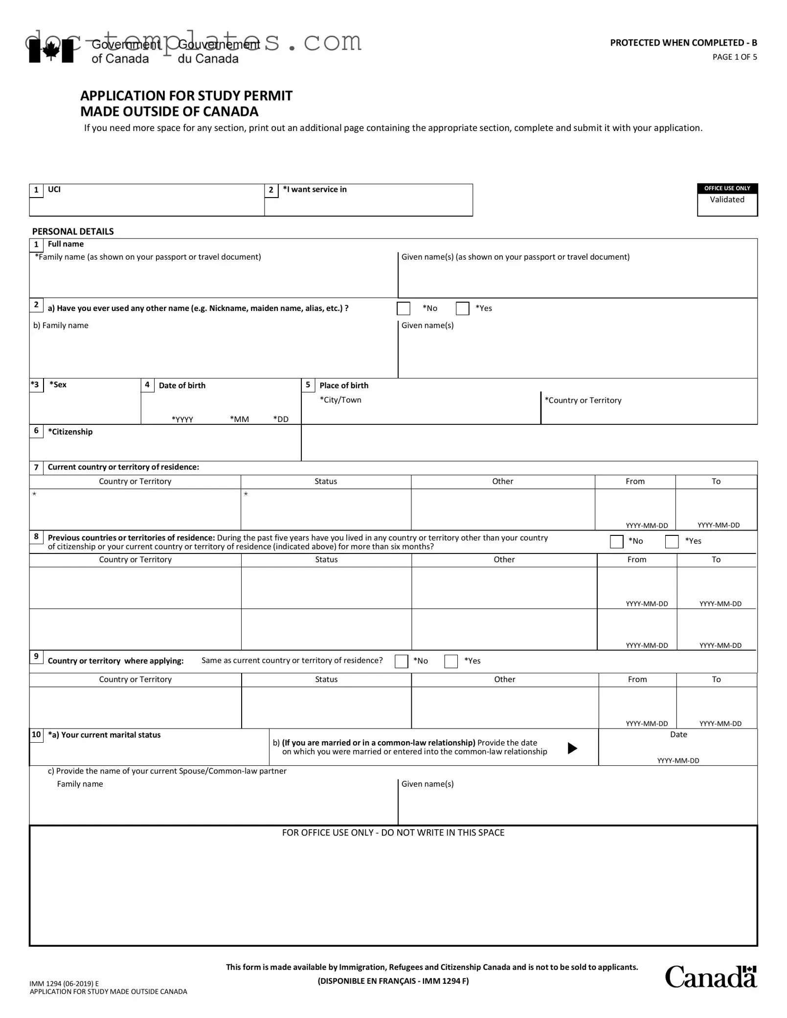 Download Imm 1294 Template