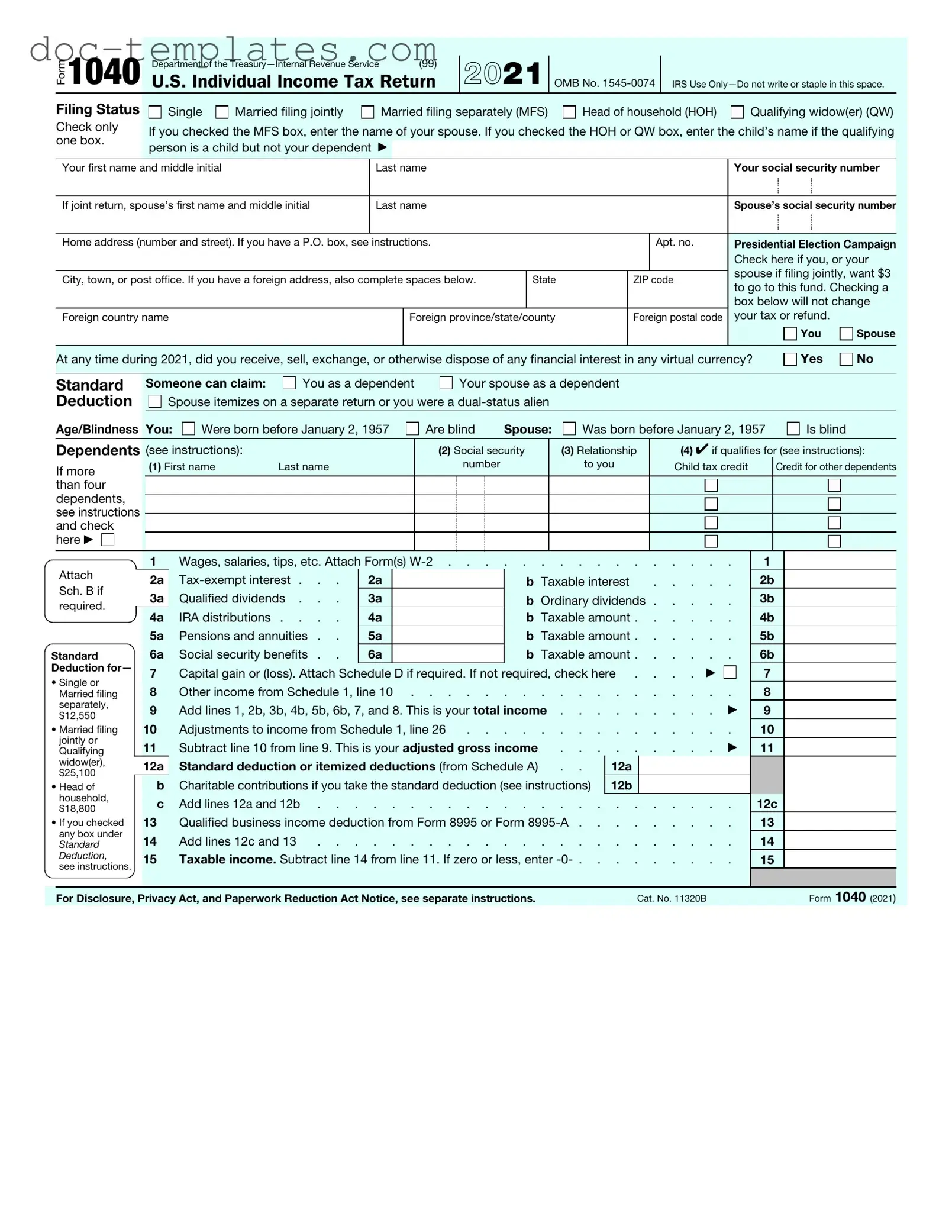 Download IRS 1040 Template