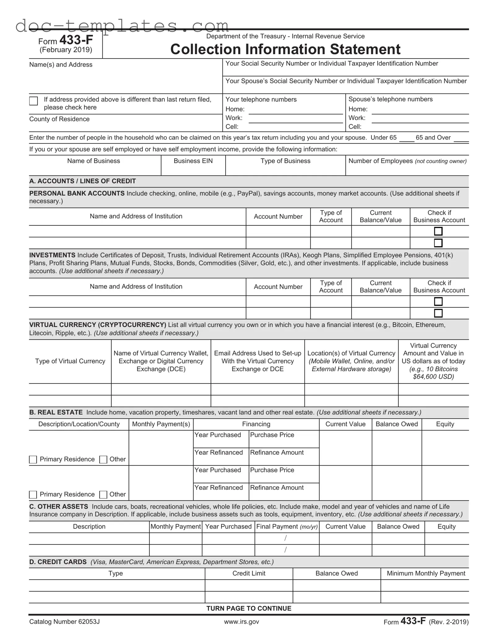 Download IRS 433-F Template