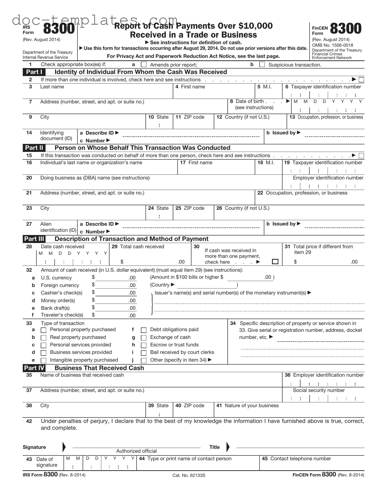 Download IRS 8300 Template