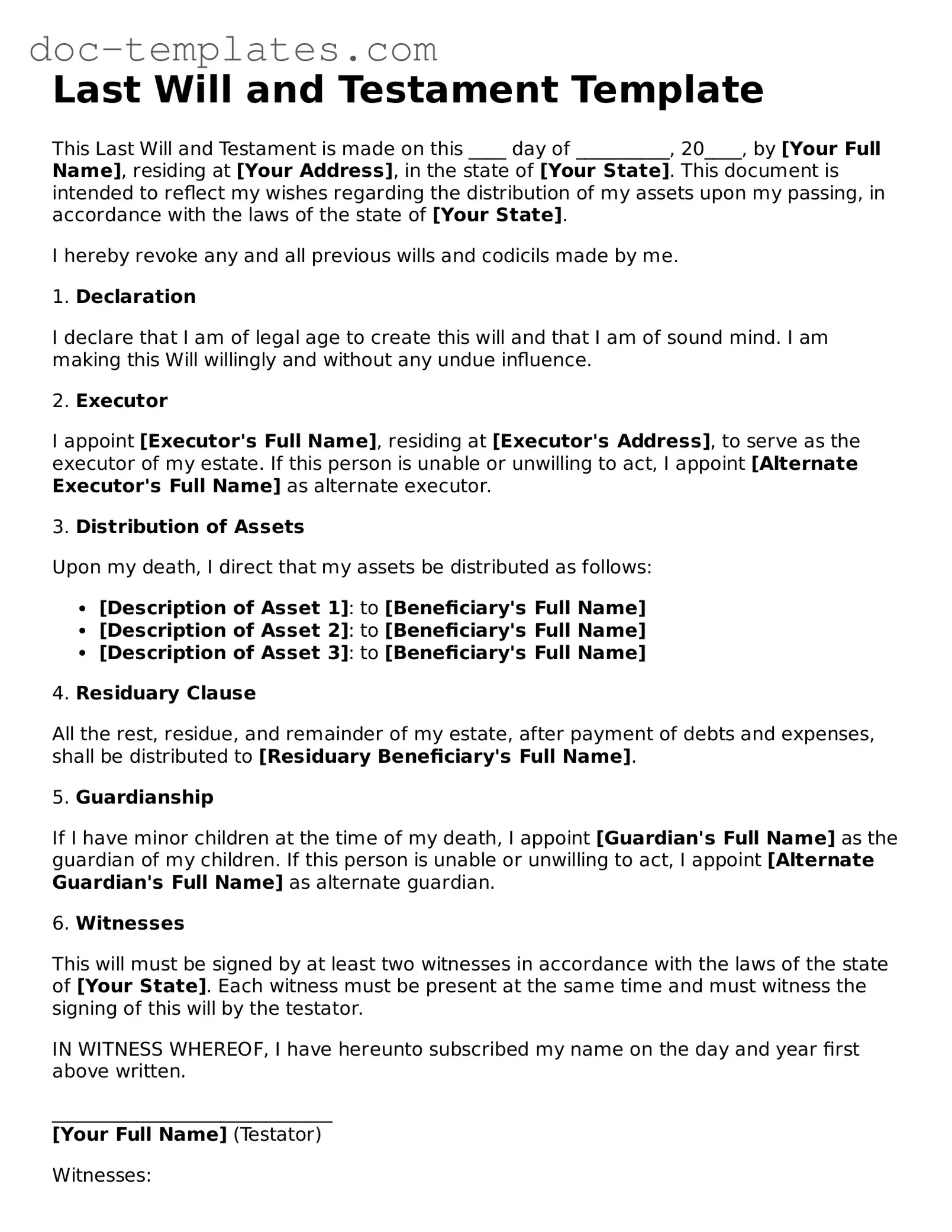 Official Last Will and Testament Document