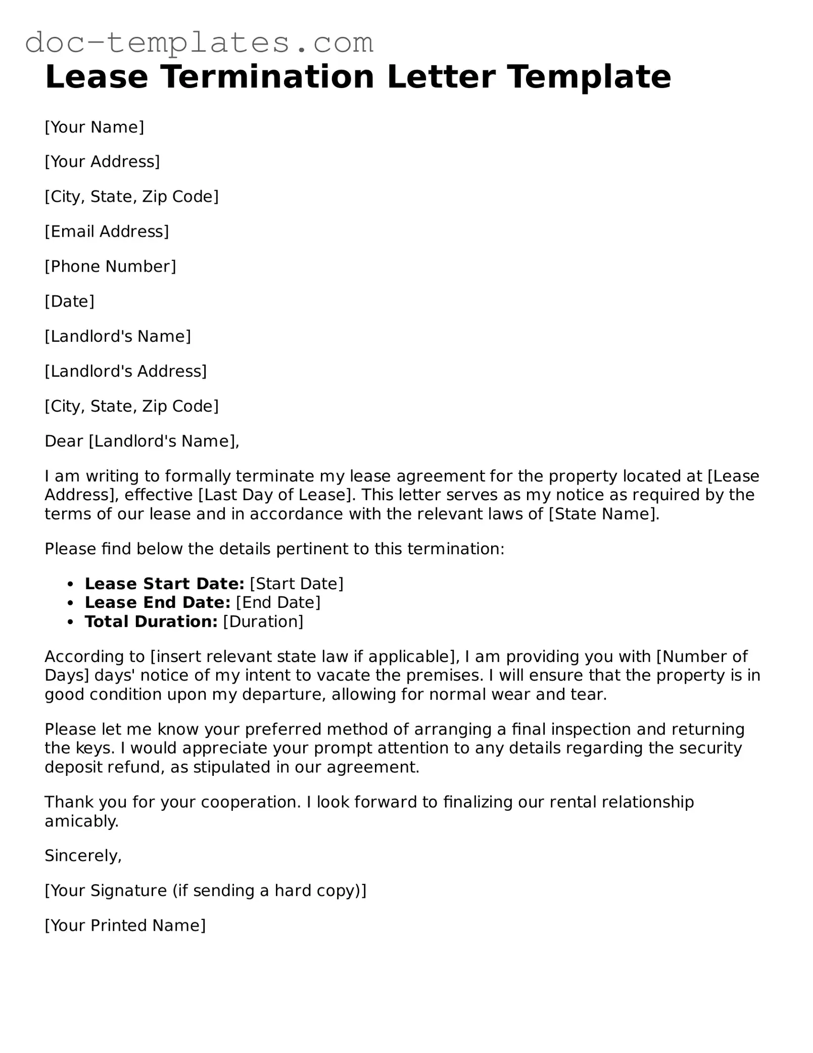 Official Lease Termination Letter Document