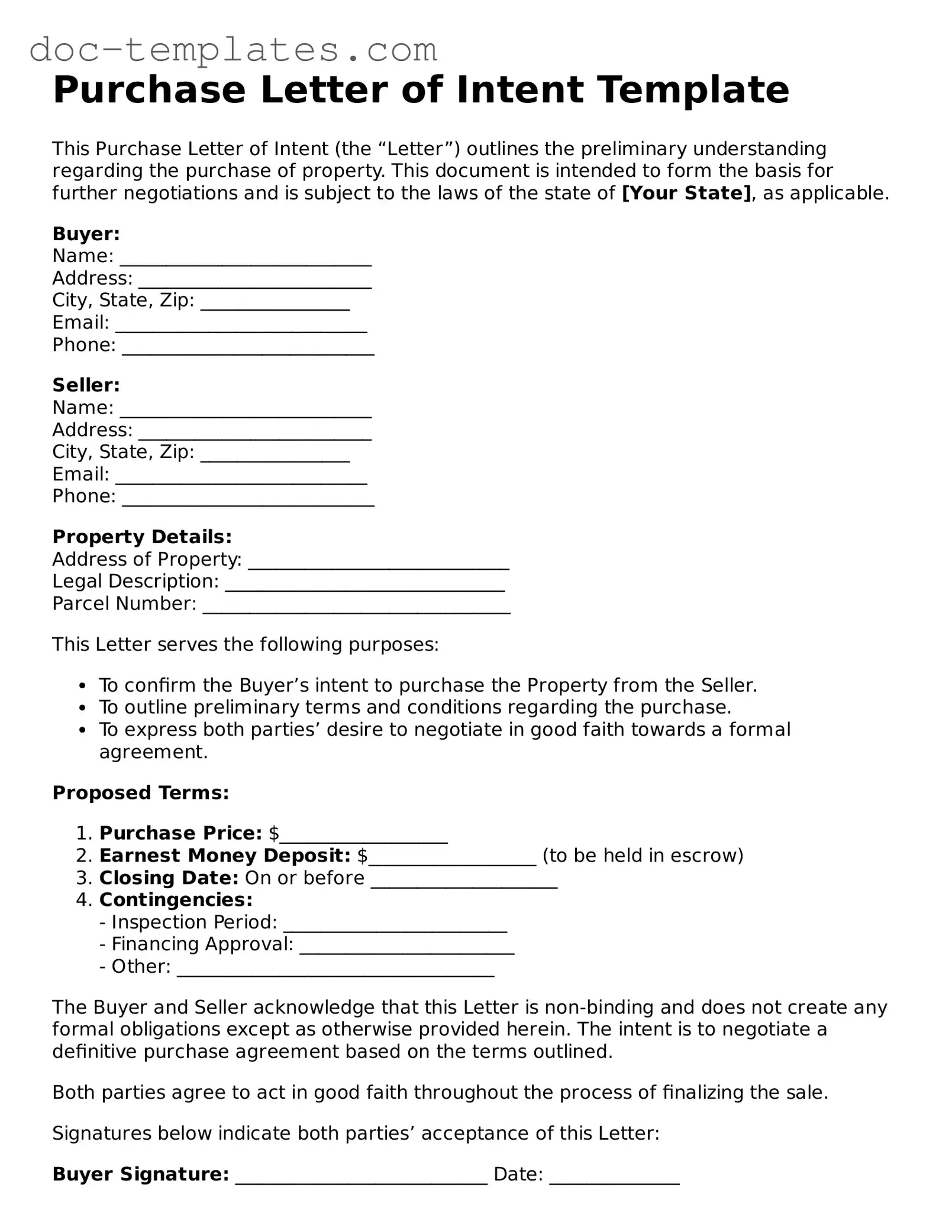 Official Purchase Letter of Intent Document