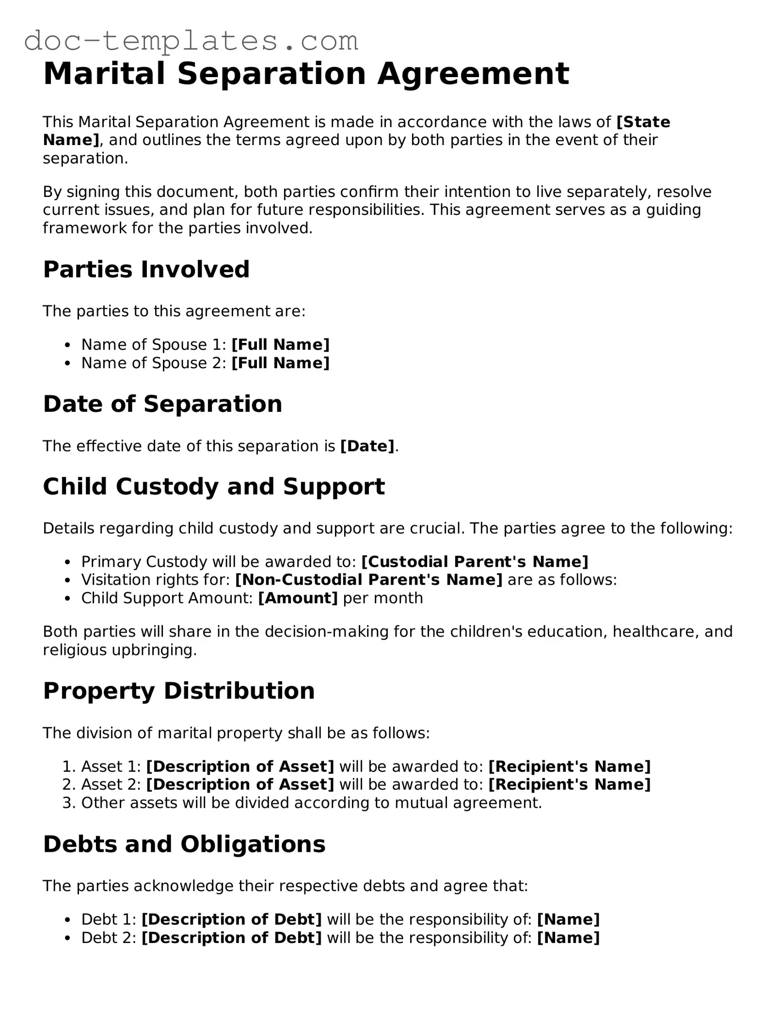Official Marital Separation Agreement Document