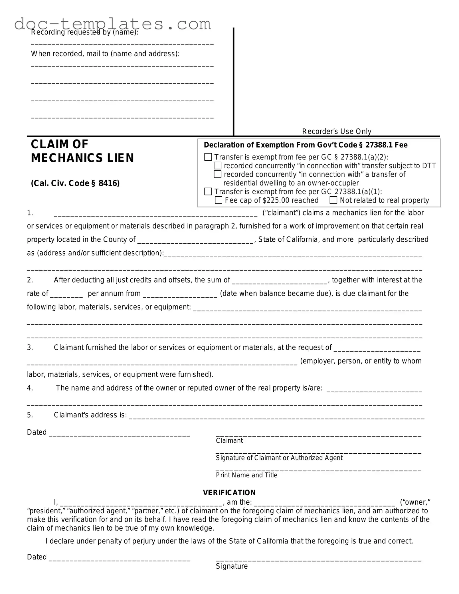Download Mechanics Lien California Template
