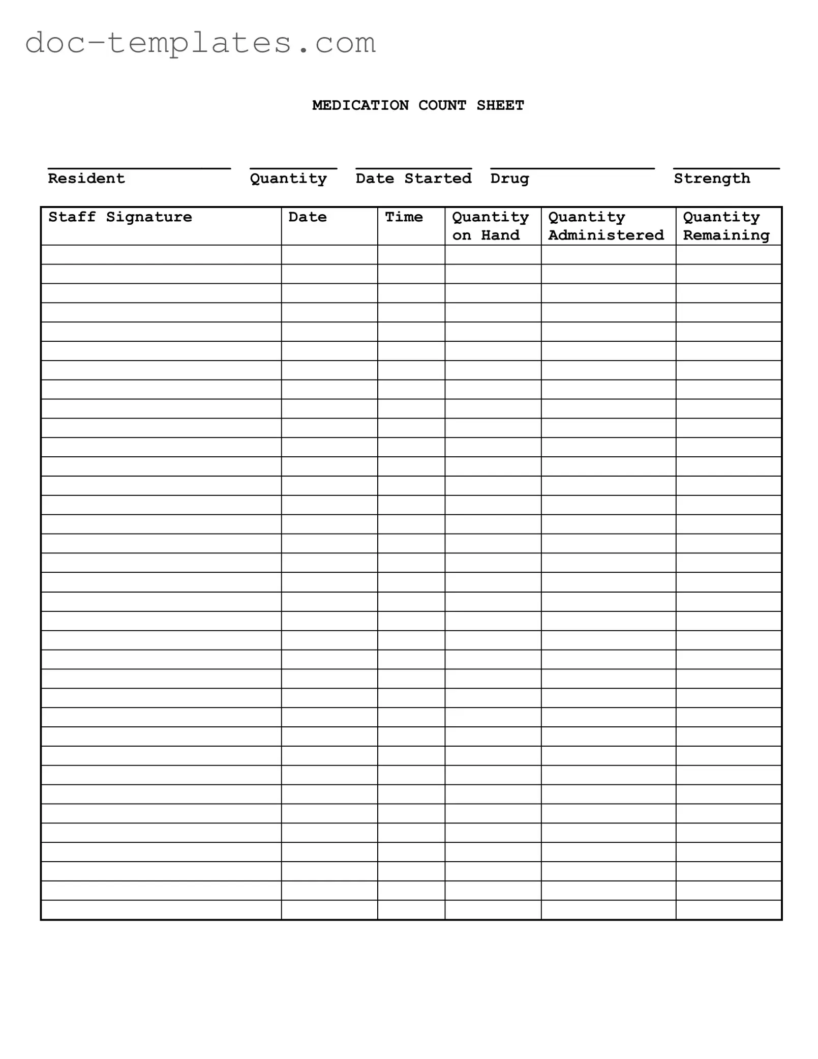 Download Medication Count Sheet Template