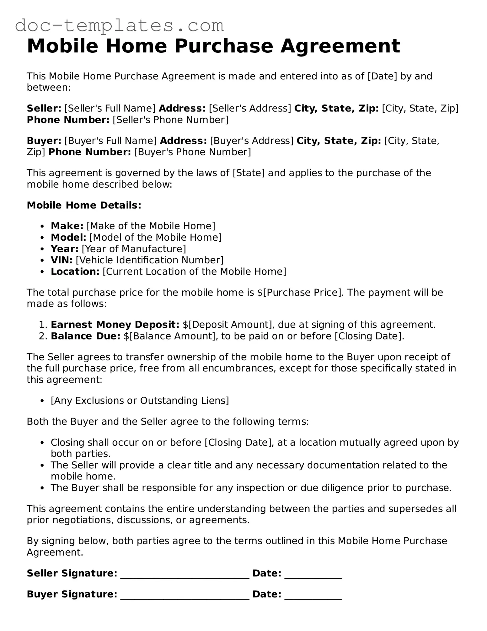 Official Mobile Home Purchase Agreement Document