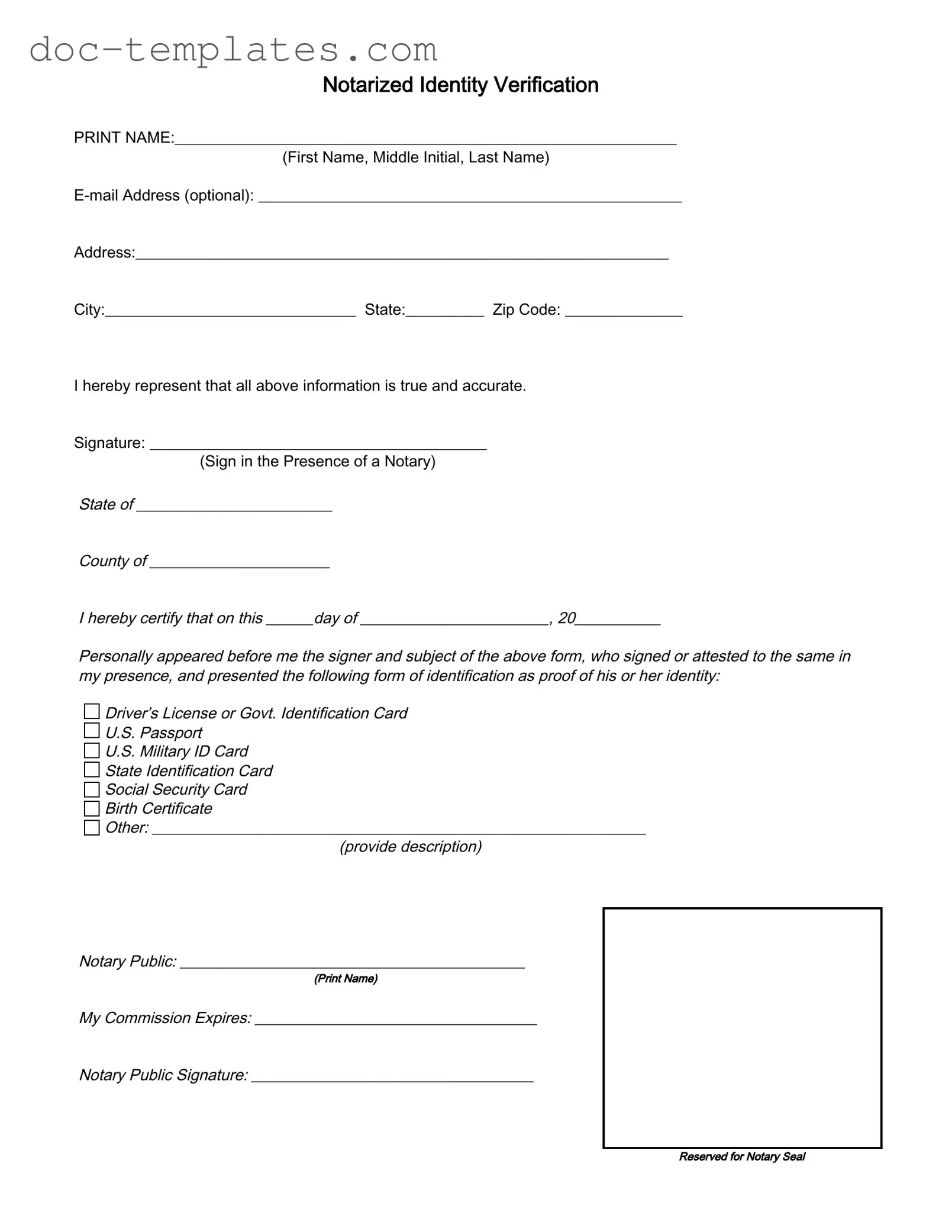 Download Notarized Identity Verification Template
