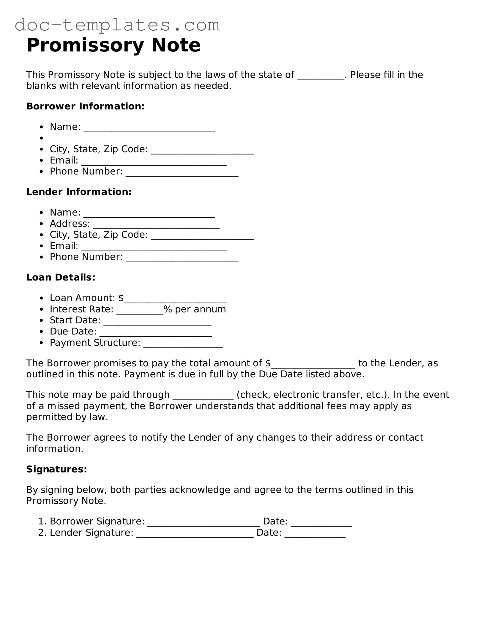 Official Promissory Note Document