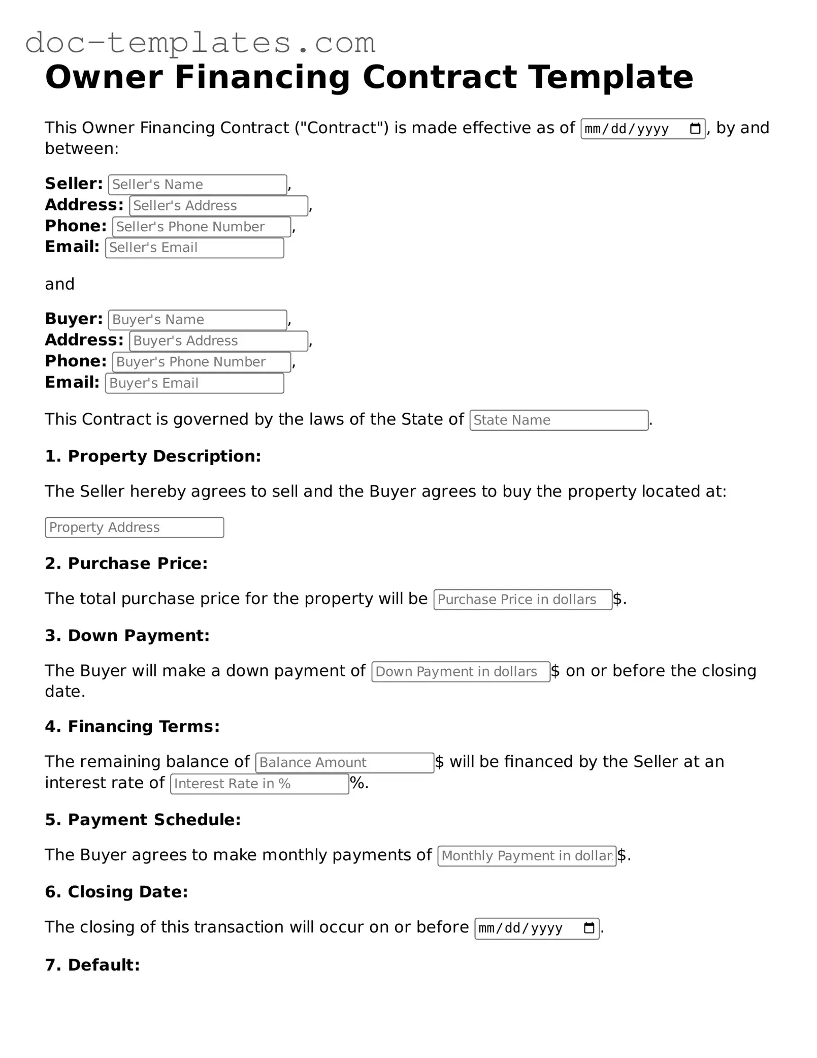 Official Owner Financing Contract Document