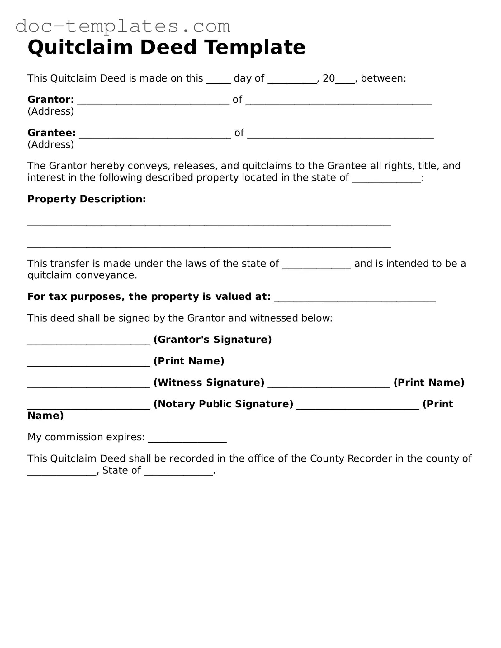 Official Quitclaim Deed Document