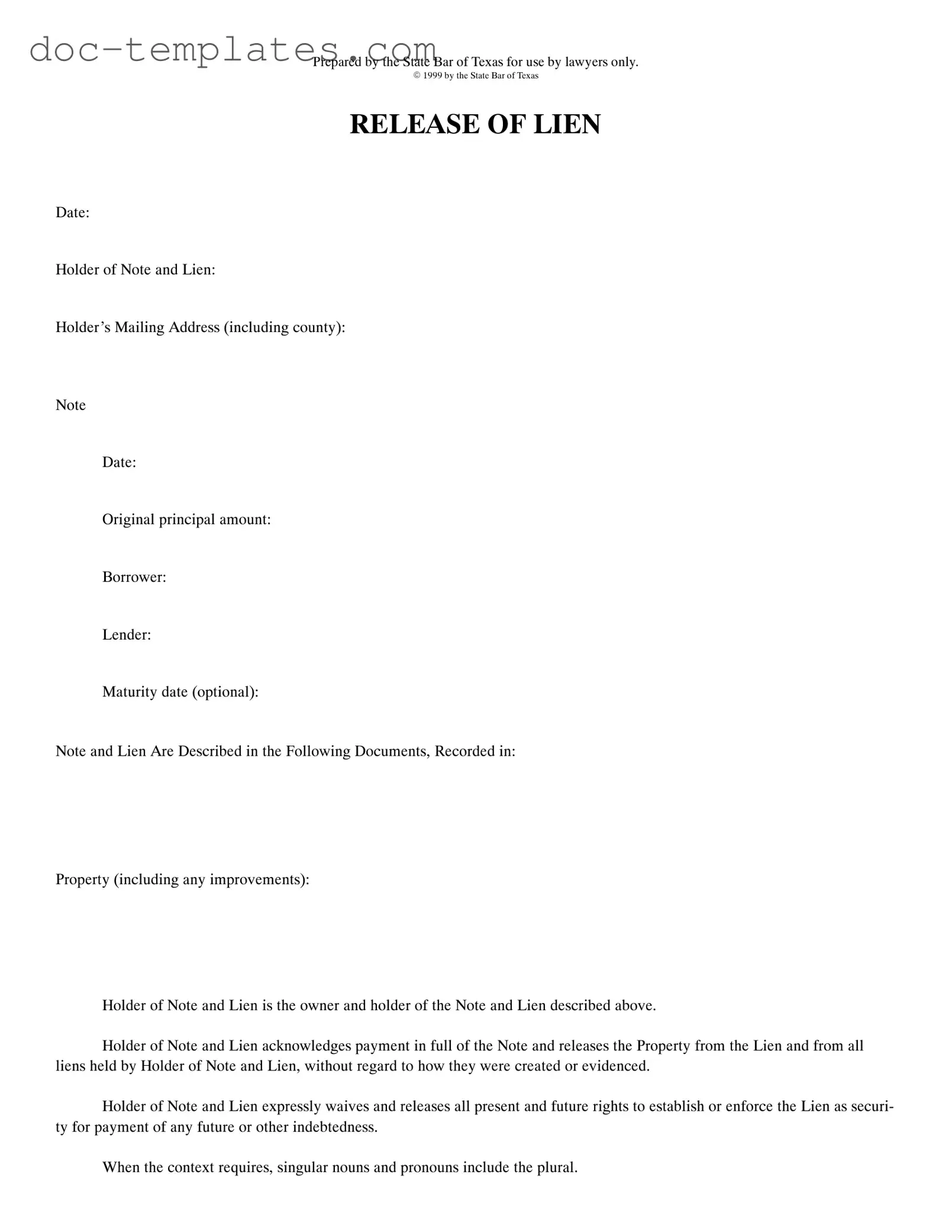 Download Release Of Lien Texas Template
