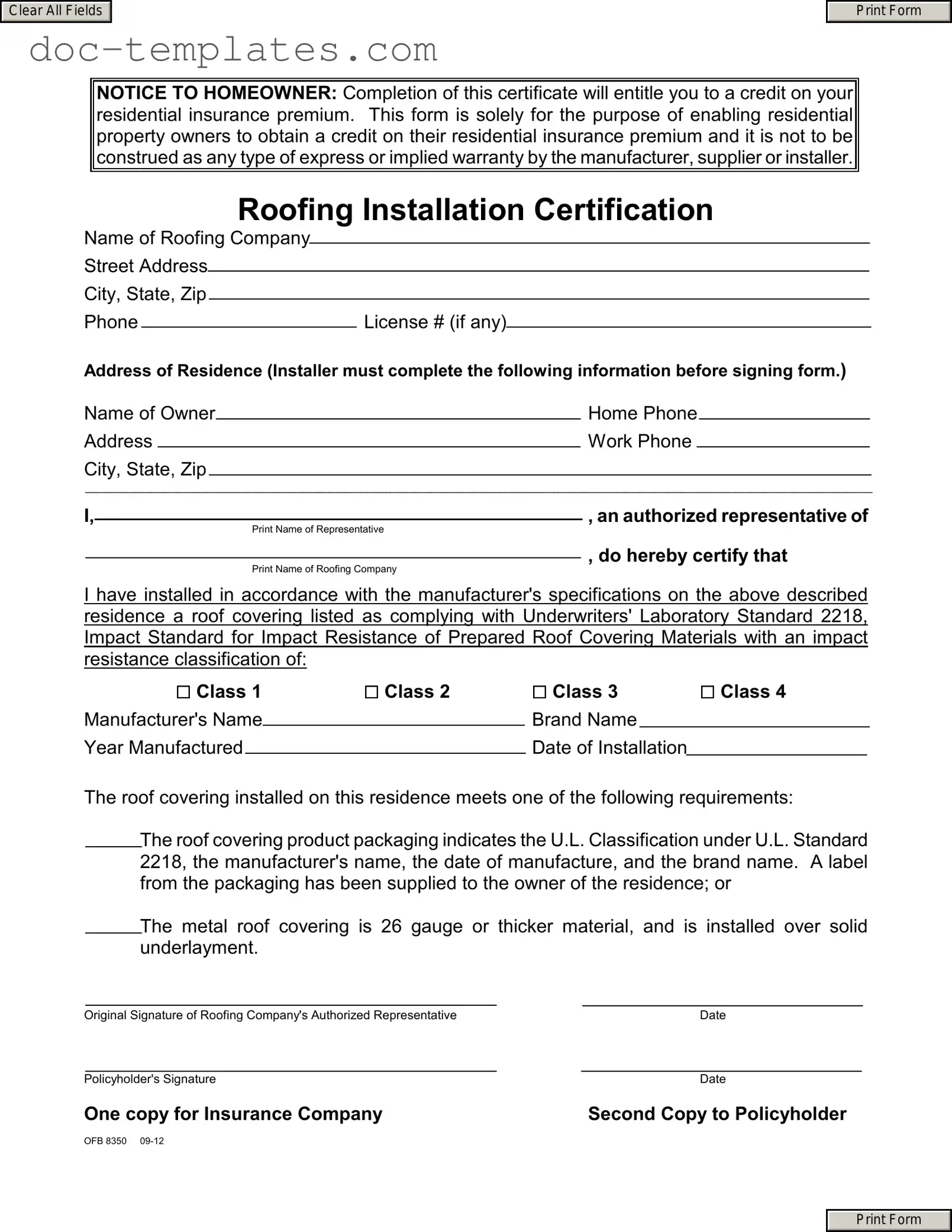 Download Roofing Certificate Template