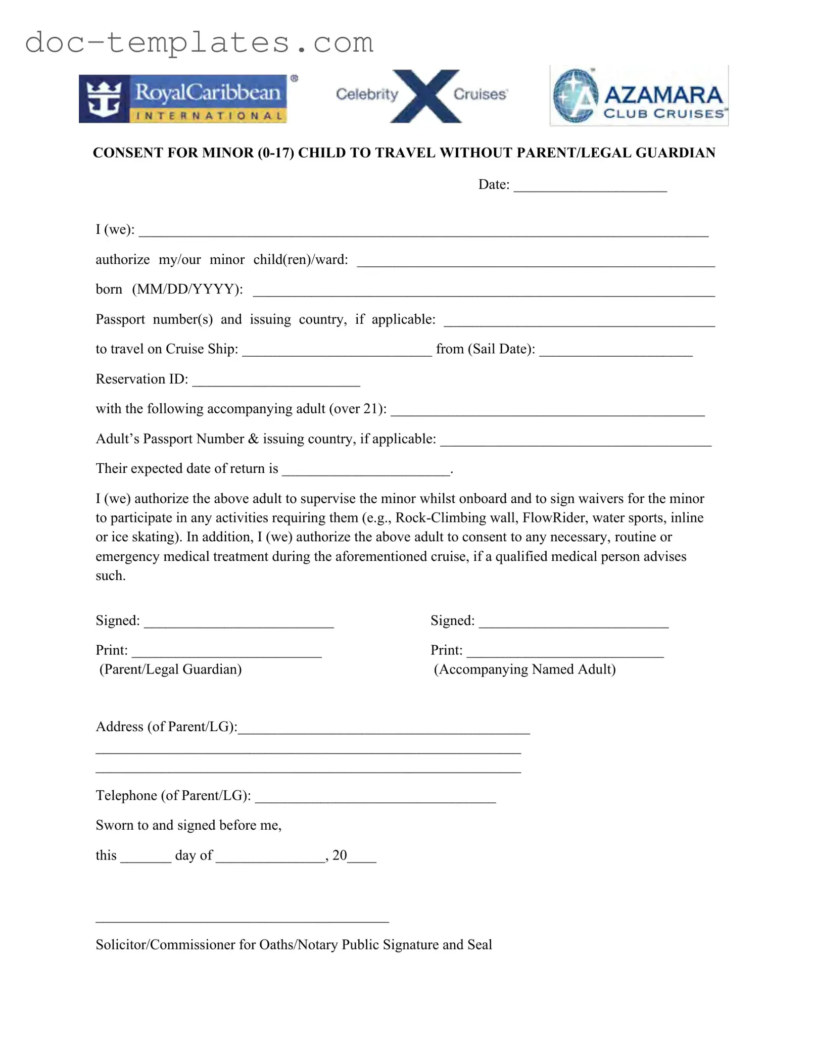 Download Royal Caribbean Parental Consent Template