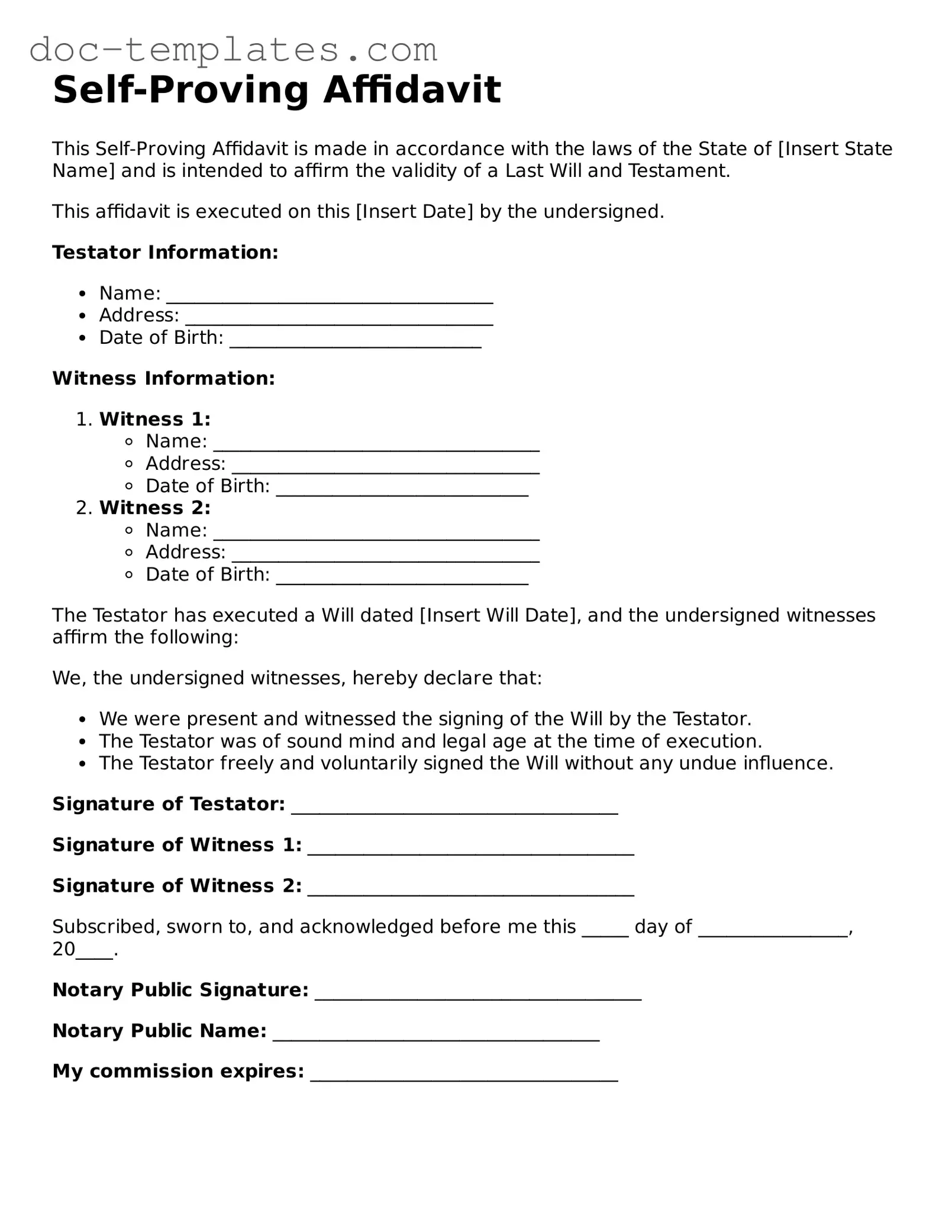 Official Self-Proving Affidavit Document