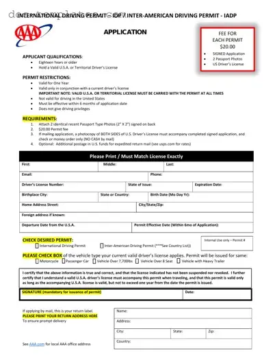Download Aaa International Driving Permit Application Template