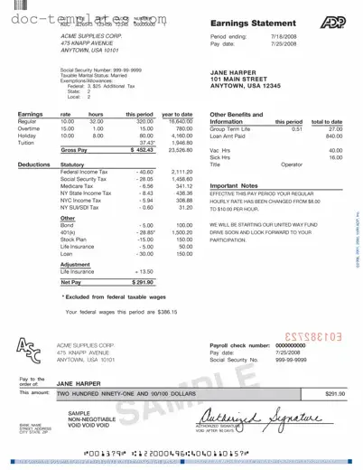 Download Adp Pay Stub Template