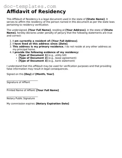 Official Affidavit of Residency Document