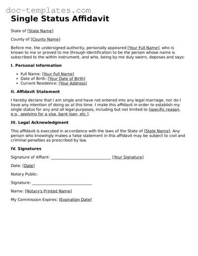 Official Single Status Affidavit Document