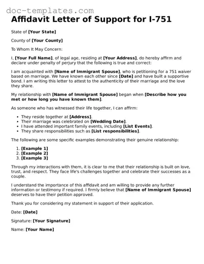 Official Affidavit Letter of Support for I-751 Document