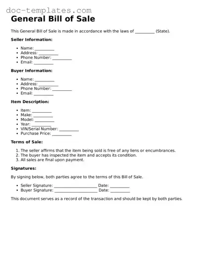 Official General Bill of Sale Document