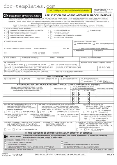 Download VA 10-2850c Template